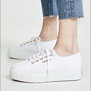 SUPERGA White Platform Sneakers 6 W/ Heel Padding